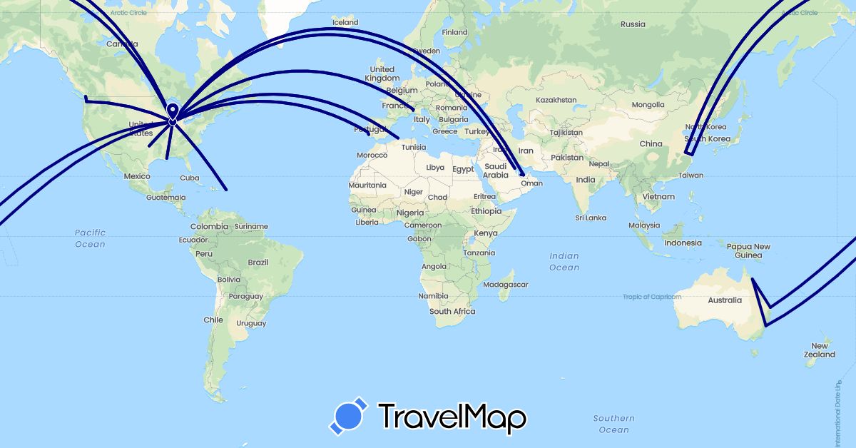 TravelMap itinerary: driving in United Arab Emirates, Australia, China, Algeria, Italy, Portugal, Saudi Arabia, United States (Africa, Asia, Europe, North America, Oceania)